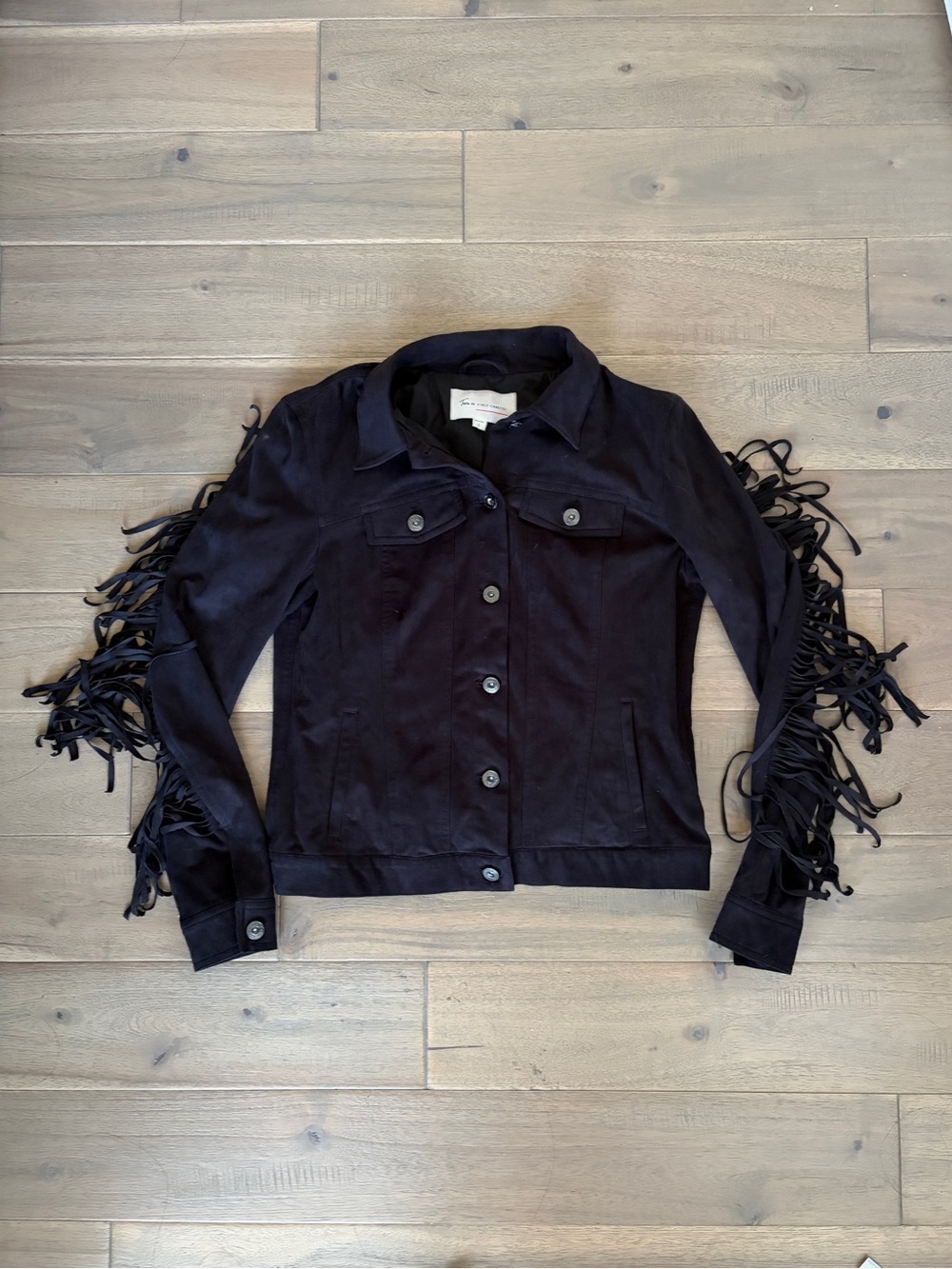 Vince Camuto Charcoal Faux Suede Jacket with Fringe Small